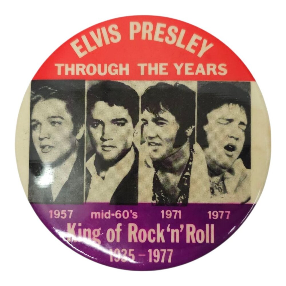 Elvis Presley Through The Years King Pinback Vintage Button Badge Memorabilia